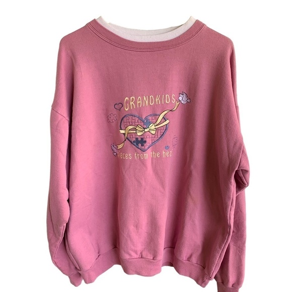 Vintage Grandma Embroidered Crewneck Sweatshirt Heart Birds Ribbon Size XL - Picture 1 of 4